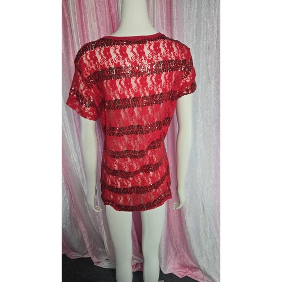 Angels & Diamonds Red Lace Bling Rhinestone Cross Wings Top Size XL - Picture 9 of 12